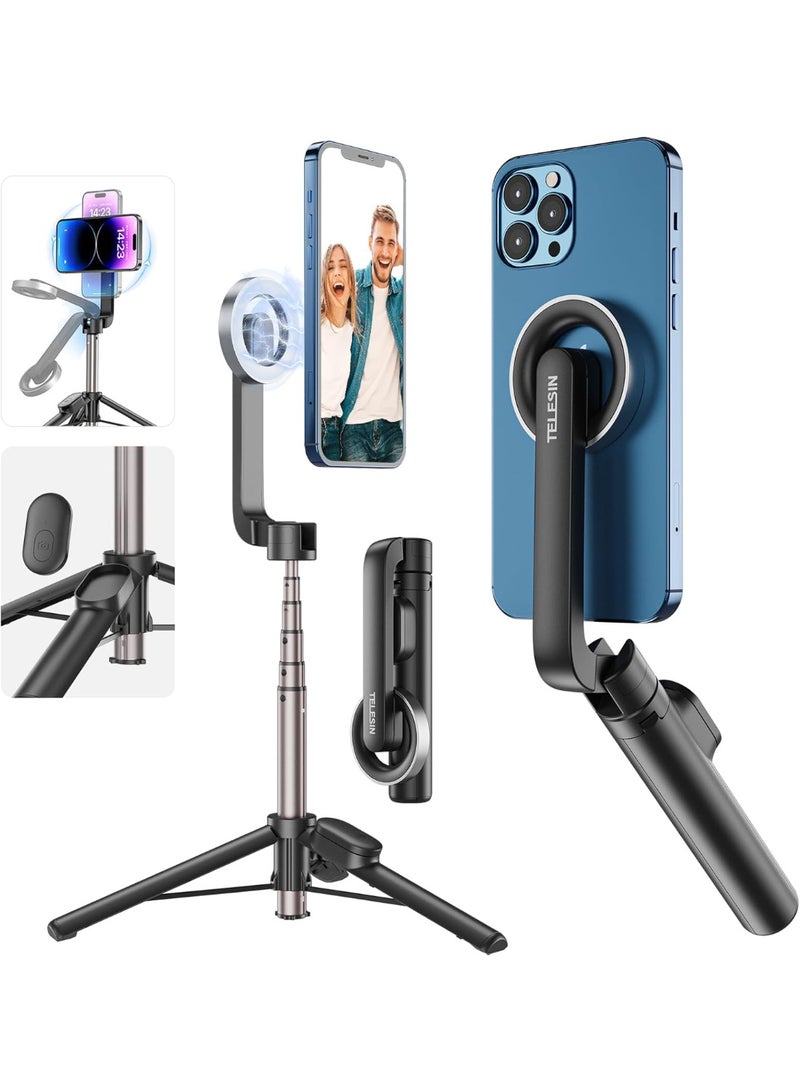 TELESIN Magnetic Selfie Stick Tripod with Bluetooth Remote Control, 27" Extendable Phone Stand Tripod for Magsafe for iPhone 15 14 13 12 Pro Max Series, All Android Phones with Magnetic Functionality - Image 1